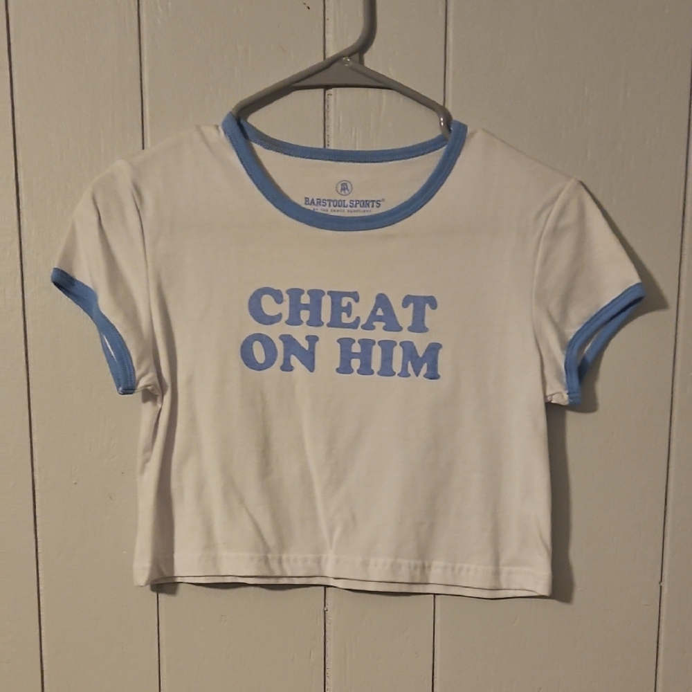 White and Blue Crop Top